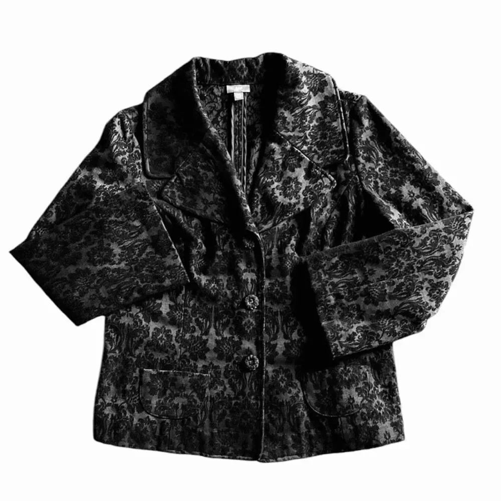 J. Jill Blazer Black Brocade Jacket 12 Petite Classy Minimalist